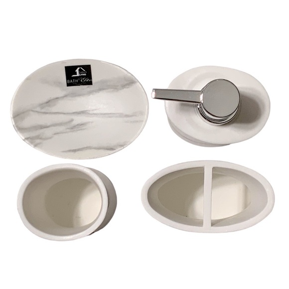 Todays Living Marble Elite Bath Accessory Set Lux White Grey Resin 4 Piece Set - Picture 7 of 15